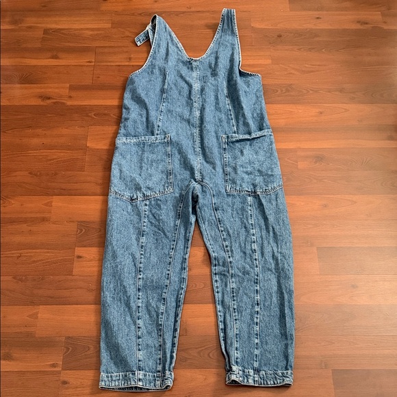 We The Free Pants - We The Free light blue denim overall bodice with contrast stitching